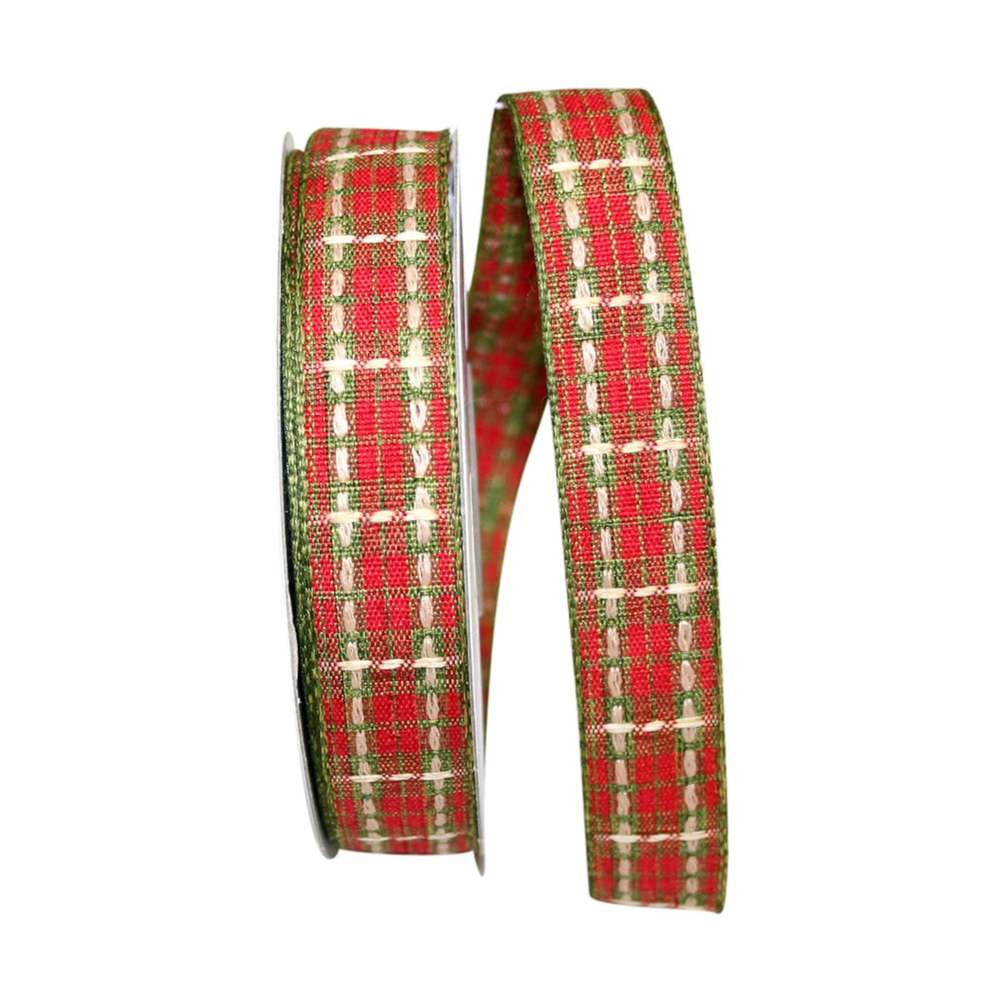 JAM Paper 7/8" x 20yd. Linen Wired Plaid Saddle Stitch Ribbon